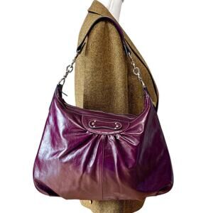 Longchamp Vintage Idole Leather Hobo Shoulder Bag Purple Y2K Belted Buckle